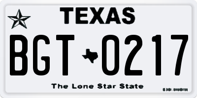 TX license plate BGT0217