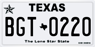TX license plate BGT0220