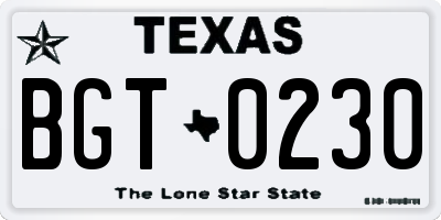 TX license plate BGT0230