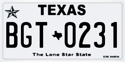TX license plate BGT0231