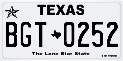 TX license plate BGT0252