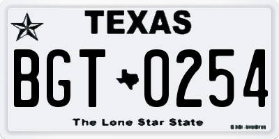 TX license plate BGT0254