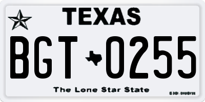 TX license plate BGT0255