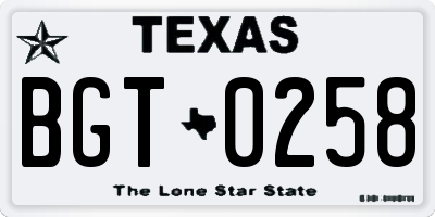 TX license plate BGT0258