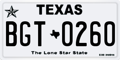 TX license plate BGT0260