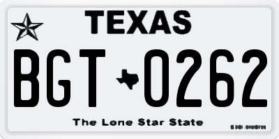 TX license plate BGT0262