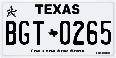 TX license plate BGT0265