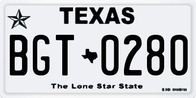 TX license plate BGT0280