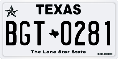 TX license plate BGT0281