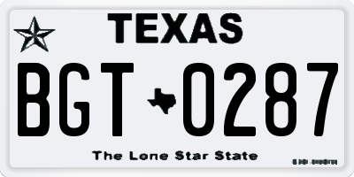TX license plate BGT0287