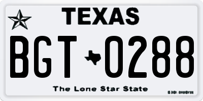 TX license plate BGT0288
