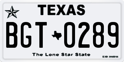 TX license plate BGT0289