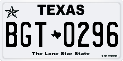 TX license plate BGT0296