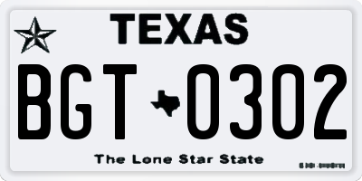 TX license plate BGT0302