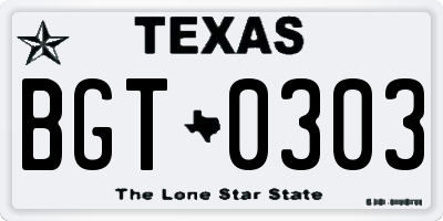TX license plate BGT0303
