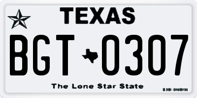 TX license plate BGT0307