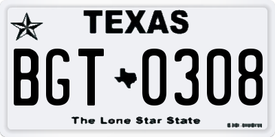 TX license plate BGT0308