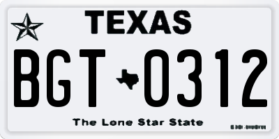 TX license plate BGT0312