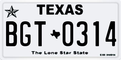 TX license plate BGT0314