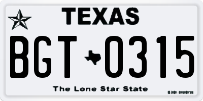 TX license plate BGT0315