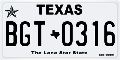 TX license plate BGT0316