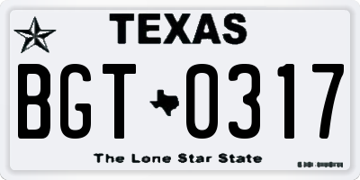 TX license plate BGT0317