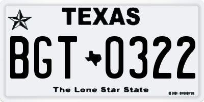 TX license plate BGT0322