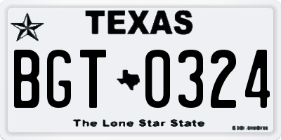 TX license plate BGT0324