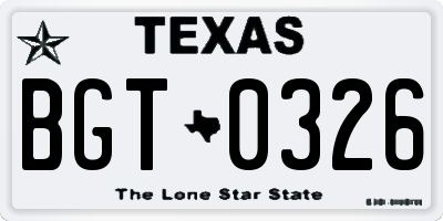 TX license plate BGT0326