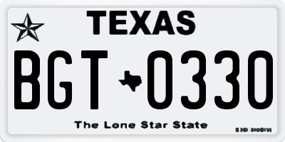 TX license plate BGT0330