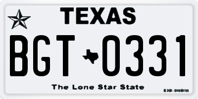 TX license plate BGT0331