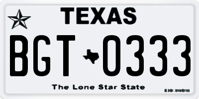TX license plate BGT0333