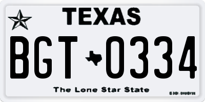 TX license plate BGT0334