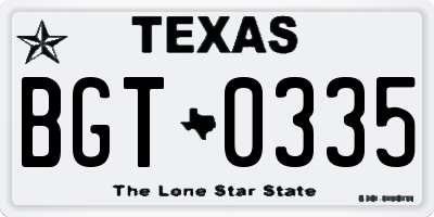 TX license plate BGT0335