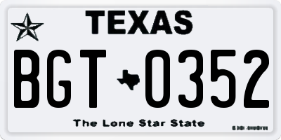 TX license plate BGT0352
