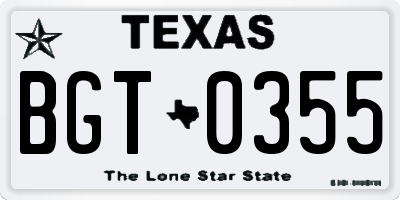 TX license plate BGT0355
