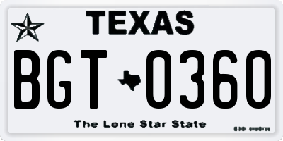 TX license plate BGT0360
