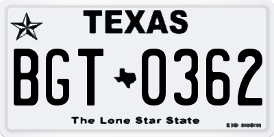 TX license plate BGT0362
