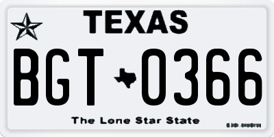 TX license plate BGT0366