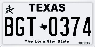 TX license plate BGT0374