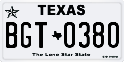TX license plate BGT0380