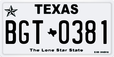 TX license plate BGT0381