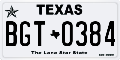 TX license plate BGT0384