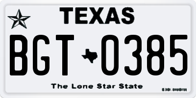 TX license plate BGT0385