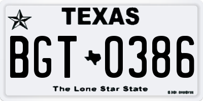 TX license plate BGT0386