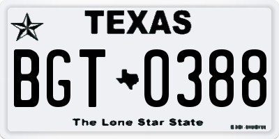TX license plate BGT0388