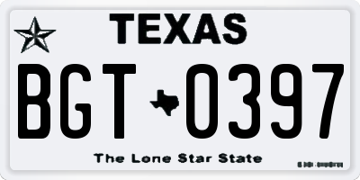 TX license plate BGT0397