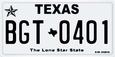 TX license plate BGT0401