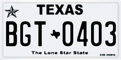 TX license plate BGT0403
