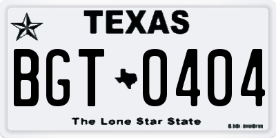 TX license plate BGT0404
